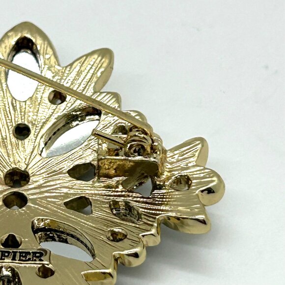 Napier Vintage Brooch Blue Green Rhinestone Teal Floral Cross Gold-Tone 2 inch - Picture 12 of 16